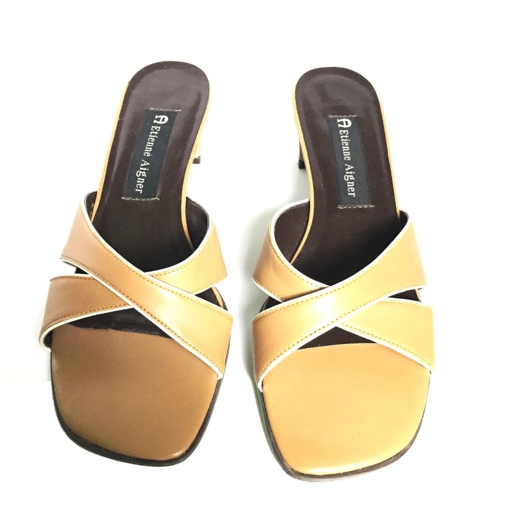 Etienne Aigner Leather Slip On Slides Sandals Heel